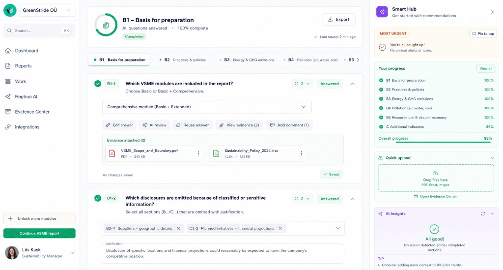 VSME workspace preview in Regtrue